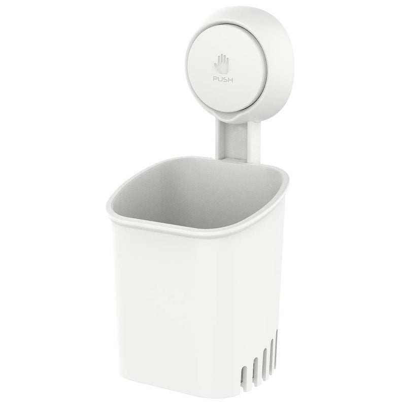 LEVERLOC Powerful Suction Cup Toothbrush Holder, Drill-Free Wall Shower Holder for Toothbrush, Toothpaste, Razor, Removable Suction Cup in Shower, Self-draining Kitchen Tableware Organizer, White - Image 1